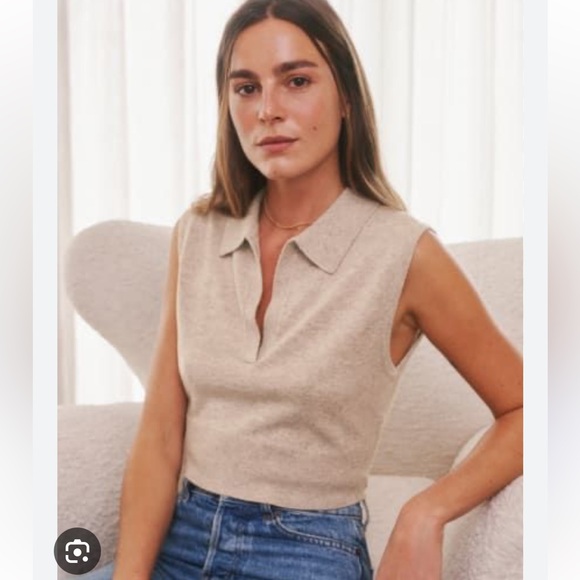 Reformation gezim collared sweater vest in oatmeal - Picture 4 of 9